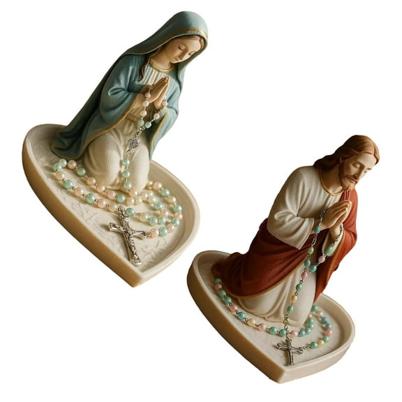 Artistic Holy Mother Father Statue Rosary Holder Resins Catholic Keepsakes For Spiritual Reflection And Jewelry Storage