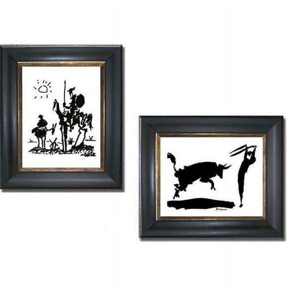 Artistic Home Gallery 1114589BG Don Quixote And Bullfight Iii By Picasso 2 Piece Premium Black And Gold Framed Canvas Wall Art Set