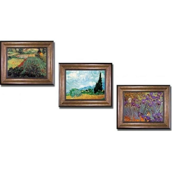 Artistic Home Gallery 1114636BR Vincent Van Gogh Landscapes Collection Premium Bronze Framed Canvas Wall Art Set - 3 Piece