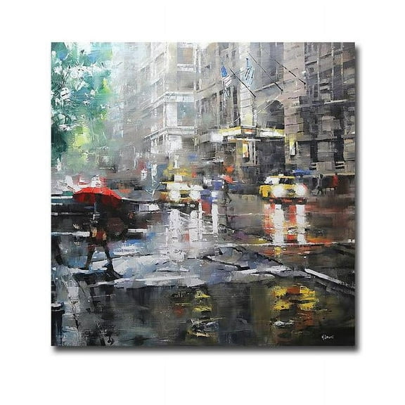 Artistic Home Gallery 1212H473IG Manhattan Red Umbrella by Mark Lague Premium Gallery-Wrapped Canvas Giclee Art - 12 x 12 x 1.5 in.
