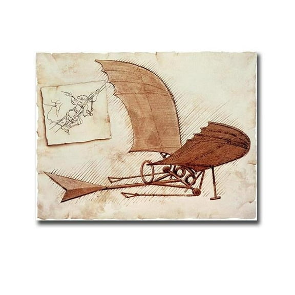 Artistic Home Gallery 1216356BG Flying Machine by Leonardo Da Vinci Premium Gallery-Wrapped Canvas Giclee Art - 12 x 16 x 1.5 in.