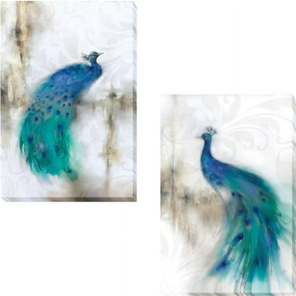 Artistic Home Gallery 1218AM783CG Jewel Plumes I & II by J. P. Prior 2-Piece Premium Gallery-Wrapped Canvas Giclee Art Set - 12 x 18 x 1.5 in.