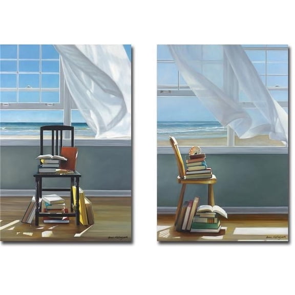 Artistic Home Gallery 1624X749IG Beach Scholar & Summer Reading by Karen Hollingsworth 2-Piece Gallery-Wrapped Canvas Giclee Art Set - 16 x 24 x 1.5 in.