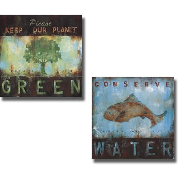 Artistic Home Gallery 2727654S Green Planet & Conserve Water by Wani Pasion Premium Stretched Canvas Wall Art Set - 2 Piece