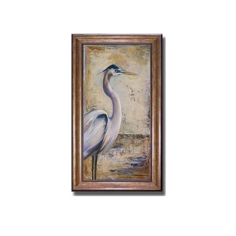 Bronze-Gold Framed Canvas Art with Blue Heron, 28" x 16"