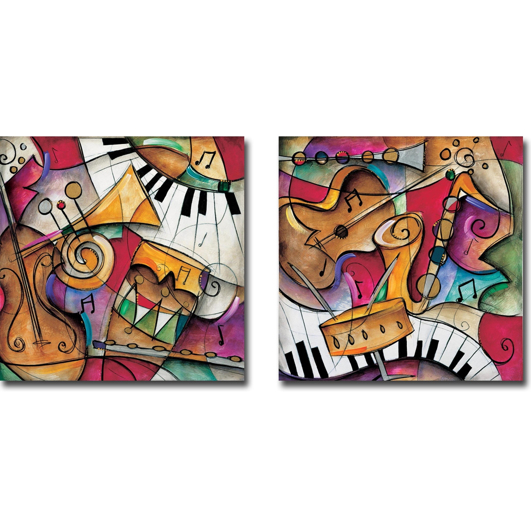 Colorful Jazz Instruments Canvas Art Set, 18" x 36"