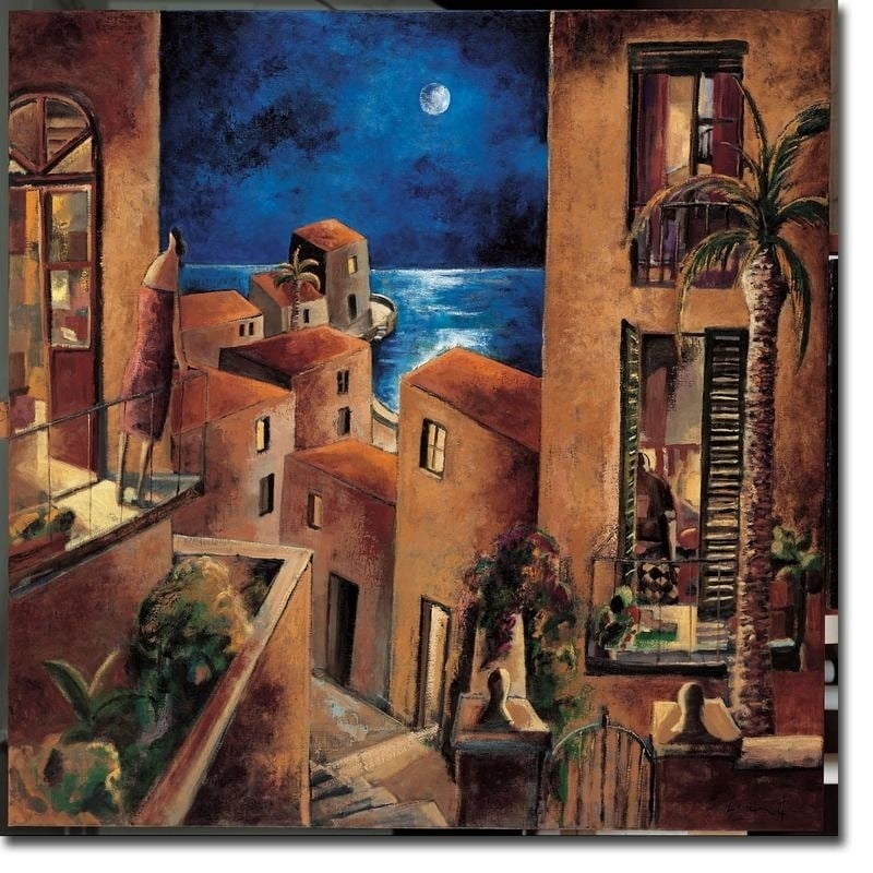 Miremos La Luna Blue and Brown Cotton Canvas Art