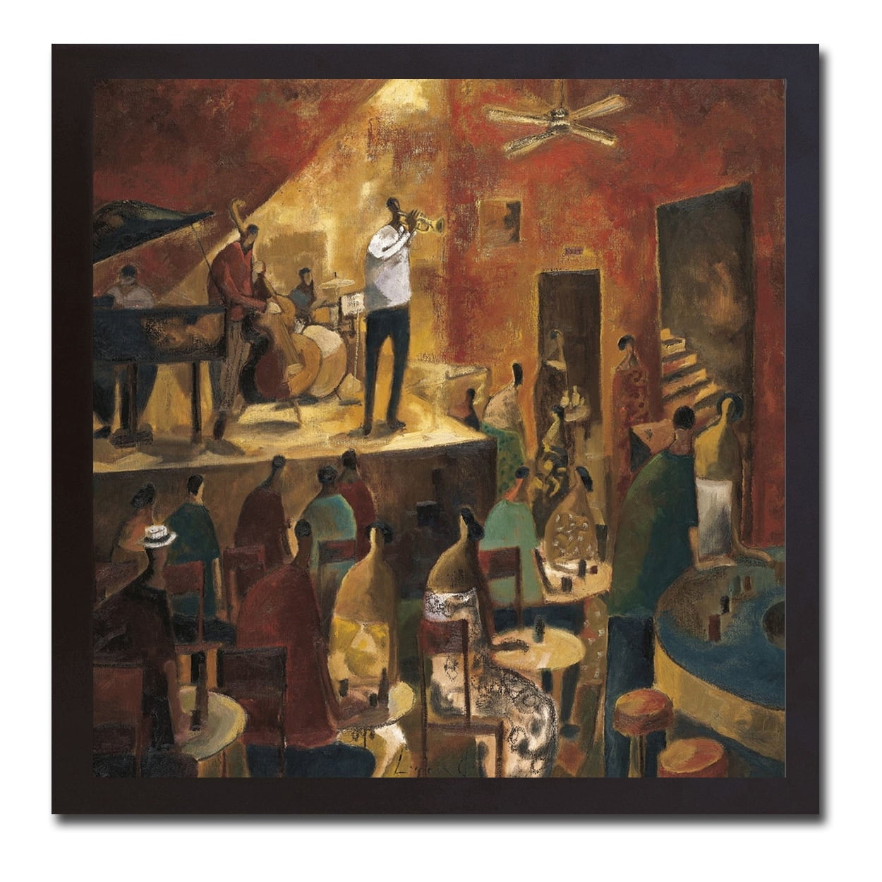 Red Jazz Scene Black Floater-Framed Canvas Art Print, 26" x 26"