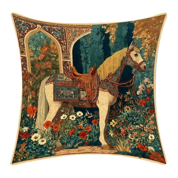 Artistic Horse and Floral Print Pillow Cover, 17.7x17.7 in with Invisible Zipper, Machine Washable for Easy Care, Ideal for Home Decor Refresh