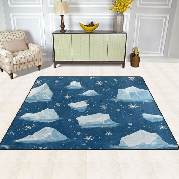 Artistic Ice Cubes 63''x48'' Plush Memory Foam Bath Mat, Soft, Absorbent, Non Slip, Durable