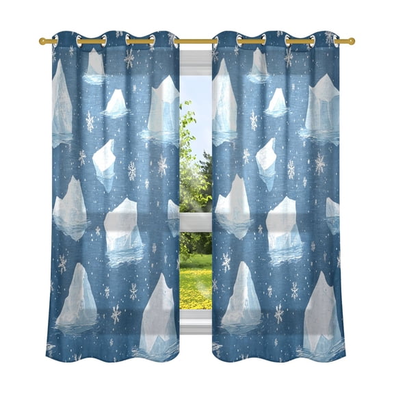 Artistic Ice Cubes Breathable Sheer Curtains 63x52in Soft Light Filtering, UV Protection and Thermal Insulation