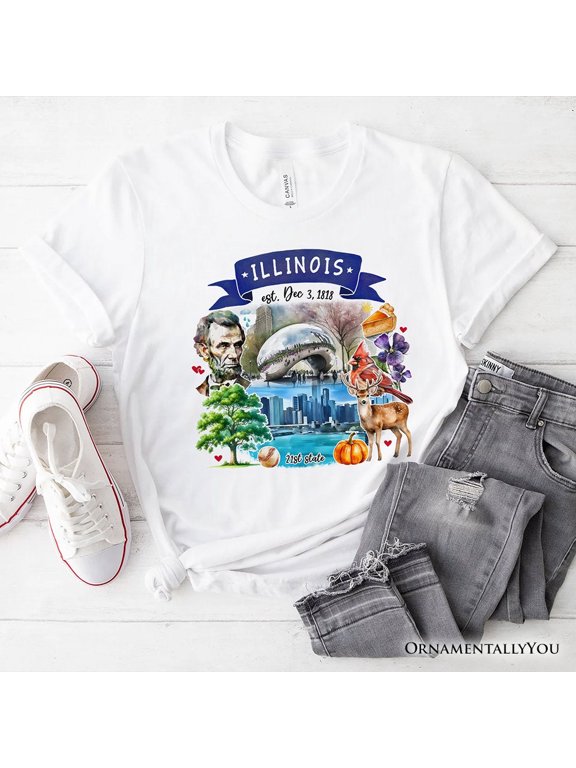 Artistic Illinois State Themes and Landmarks T-Shirt, Tee for History and Travel Lovers