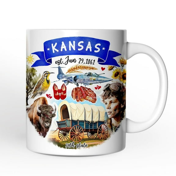 Artistic Kansas State Themes and Landmarks Personalized Mug With Custom Name