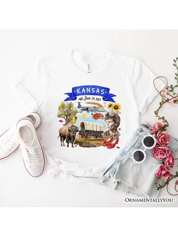 Artistic Kansas State Themes and Landmarks T-Shirt, Tee for History and Travel Lovers