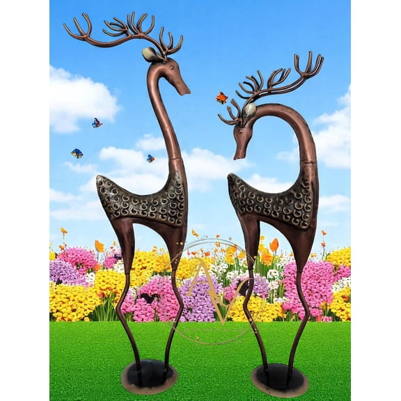 Artistic Kraft Creation Elegant Wrought Iron Deer Figurines Set