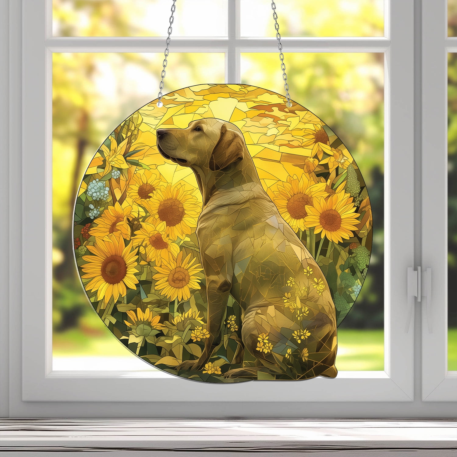 Artistic Labrador Retriever Acrylic Suncatcher - Vibrant Sunflower Design, Ideal Gift for Pet Owners