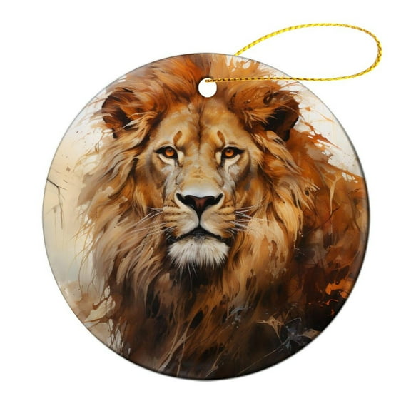 Artistic Lion Face Christmas Ceramic Ornament Wild King Animal Ornament Keepsake Christmas Tree Ceramic Ornament Decoration for Family Friend