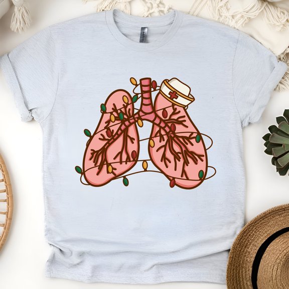 Artistic Lungs Graphic T-Shirt for Men and Women, Casual Streetwear Tee, Ash, Size L