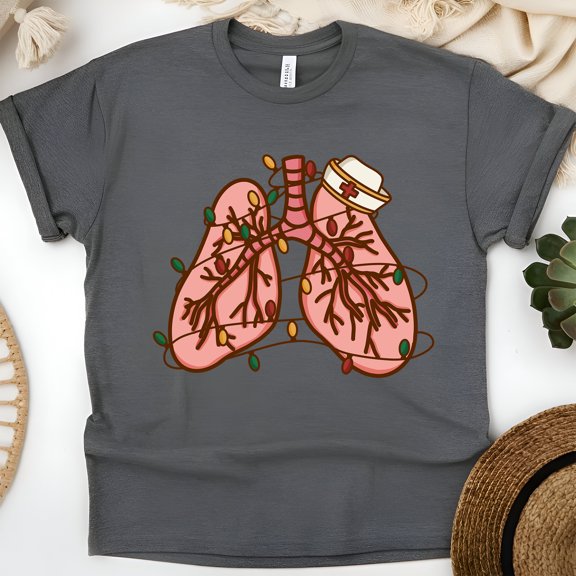 Artistic Lungs Graphic T-Shirt for Men and Women, Casual Streetwear Tee, Dark Heather, Size S