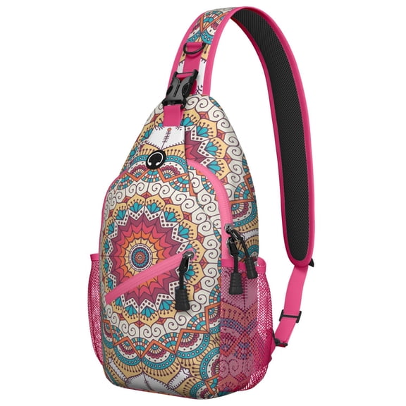 Artistic Mandala Sling Backpack for Women, Tribal Ethnic Crossbody Shoulder Bag with Cultural Symbolic Design, Lightweight Boho Daypack