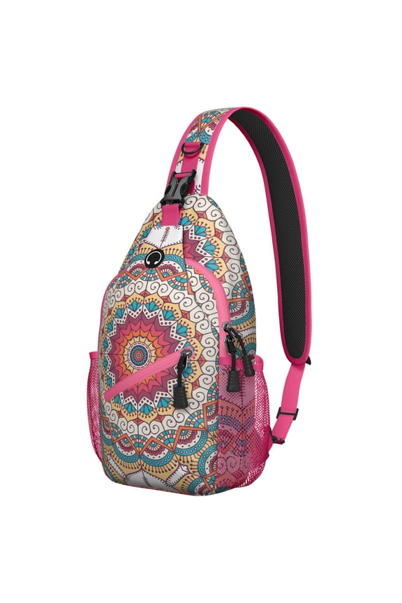 Artistic Mandala Sling Backpack for Women, Tribal Ethnic Crossbody Shoulder Bag with Cultural Symbolic Design, Lightweight Boho Daypack