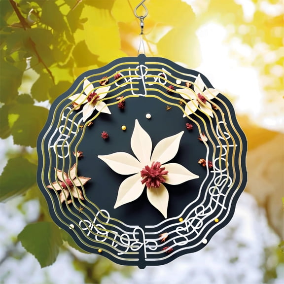 Artistic Metal Hanging Wind Spinner & Chime - Floral & Musical Note Design for Yard & Garden Decor Spiral Pattern Elegant Contrast