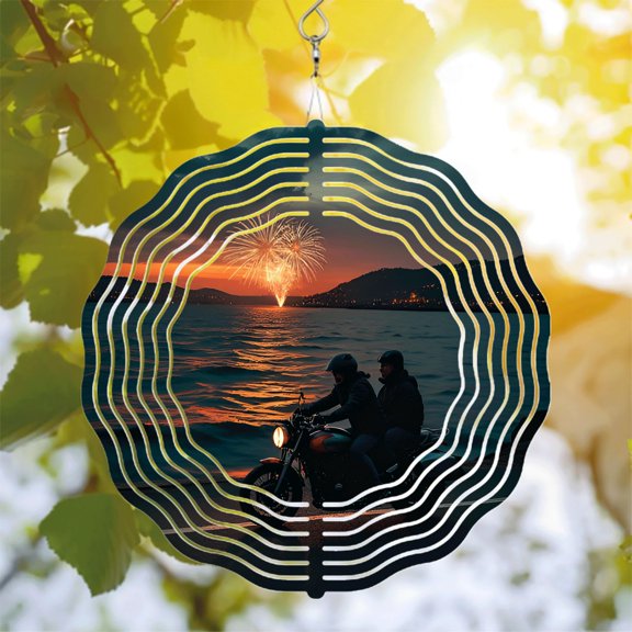 Artistic Metal Hanging Wind Spinners & Chimes - Dynamic Wave Patterns for Yard & Garden Decor Perfect for Sunset Views & Festive Vibes