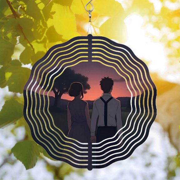 Artistic Metal Hanging Wind Spinners & Chimes - Modern Wave Patterns for Yard & Garden Decor Serene Sunset Vibes