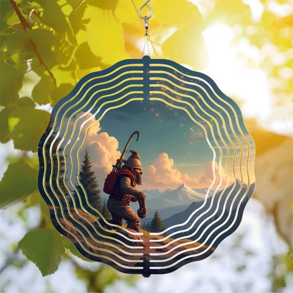 Artistic Metal Hanging Wind Spinners & Chimes - Scenic Nature Design with Concentric Lines for Yard & Garden Decor