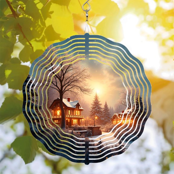 Artistic Metal Hanging Wind Spinners & Chimes - Unique Concentric Circular Patterns for Yard & Garden Decor Cozy Winter Vibes