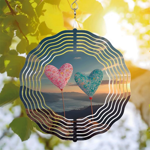Artistic Metal Hanging Wind Spinners & Chimes - Unique Concentric Circular Patterns for Yard & Garden Decor Serene Sunset Vibes