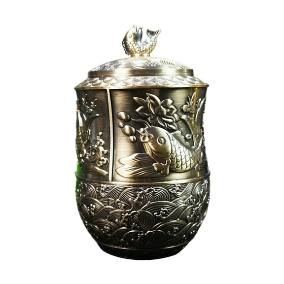 Artistic Metal Teas Canister Embossed Fish Pattern Storage Tin Coffees Container