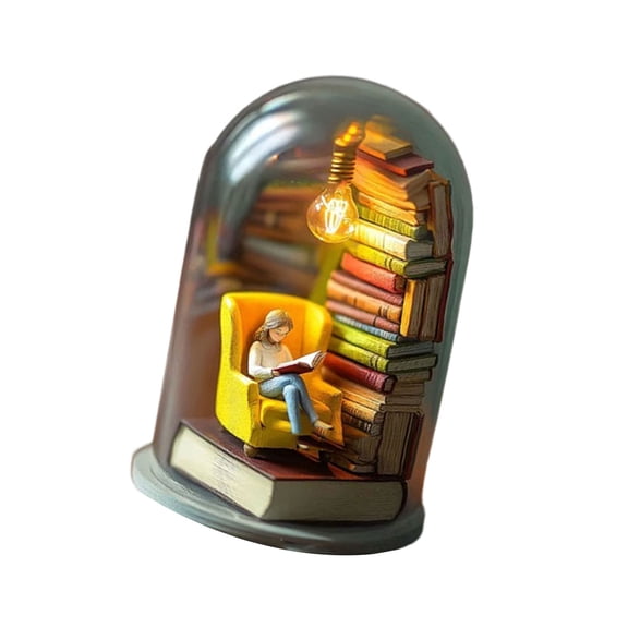 Artistic Miniature Book Stack Nightlight In Vessel Resins Reader Library Statue LED Lamp For Bedsides Table Display