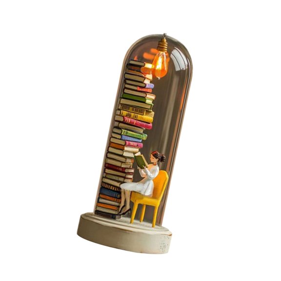 Artistic Miniature Book Stack Nightlight In Vessel Resins Reader Library Statue LED Lamp For Bedsides Table Display