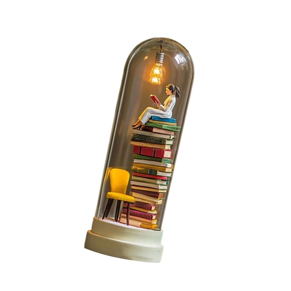 Artistic Miniature Book Stack Nightlight In Vessel Resins Reader Library Statue LED Lamp For Bedsides Table Display