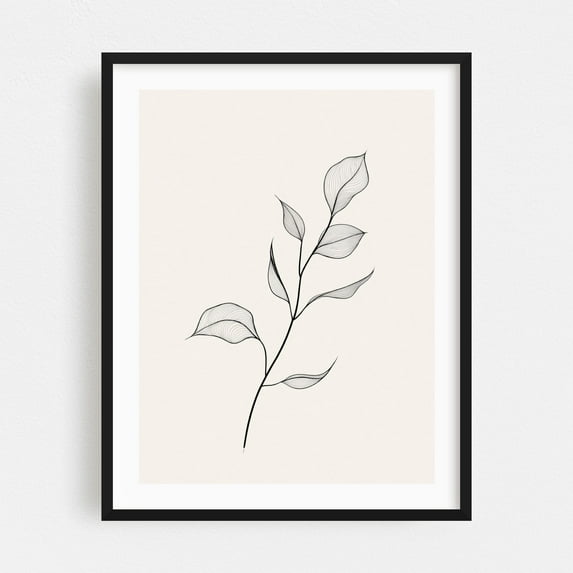Artistic Minimalist Floral Line Drawing - Line Drawing Line Art Botanical Minimalist Nature Black and White Floral Modern Art Black Framed Wall Art Print 18 x 24 inches
