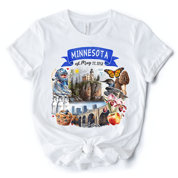 Artistic Minnesota State Themes and Landmarks T-Shirt, Tee for History and Travel Lovers