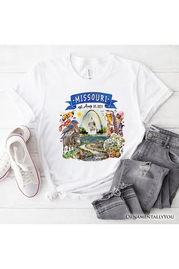 Artistic Missouri State Themes and Landmarks T-Shirt, Tee for History and Travel Lovers
