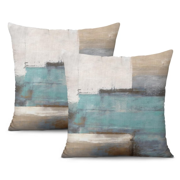 Artistic Modern Home Decor, Abstract Oil Painting Pillowcases, 16x16 Inches, Brown Blue, Set of 2 Decorative Throw Pillow Covers for Couch, Sofa, Bedroom, or Living Room