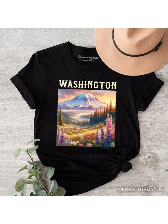 Artistic Mount Rainier Washington State T-Shirt, National Park Tee and Pacific Northwest Souvenir