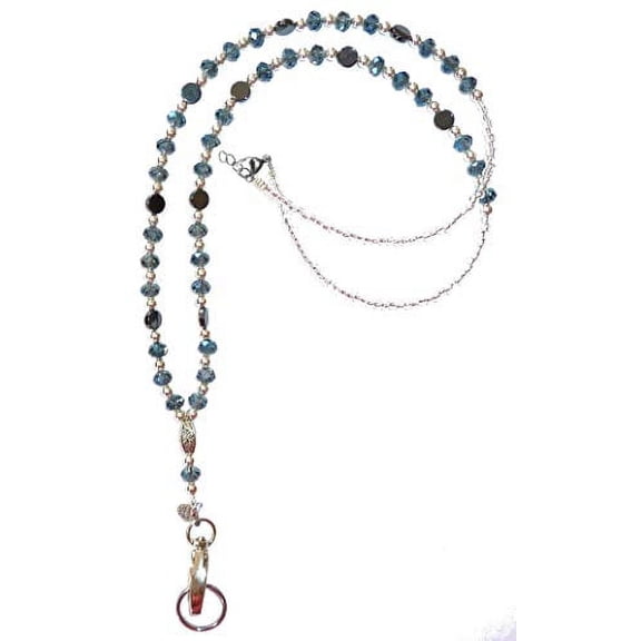 Artistic Multicolored Women's Beaded Fashion Necklace Lanyard, Slim and Beautiful, Super Durable for Badge, Keys, ID, 34 inches Long (Blue Non Breakaway (Stronger))