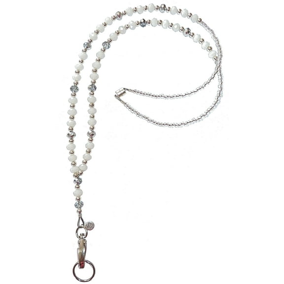 Artistic Multicolored Women's Beaded Fashion Necklace Lanyard, Slim and Beautiful, Super Durable for Badge, Keys, ID, 34 inches Long (White Magnetic Breakaway)