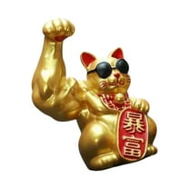 Artistic Muscle Arm Lucky Fortunes Cats Statue Figurine with Bright Color for Personalizing Home or Business Decoration