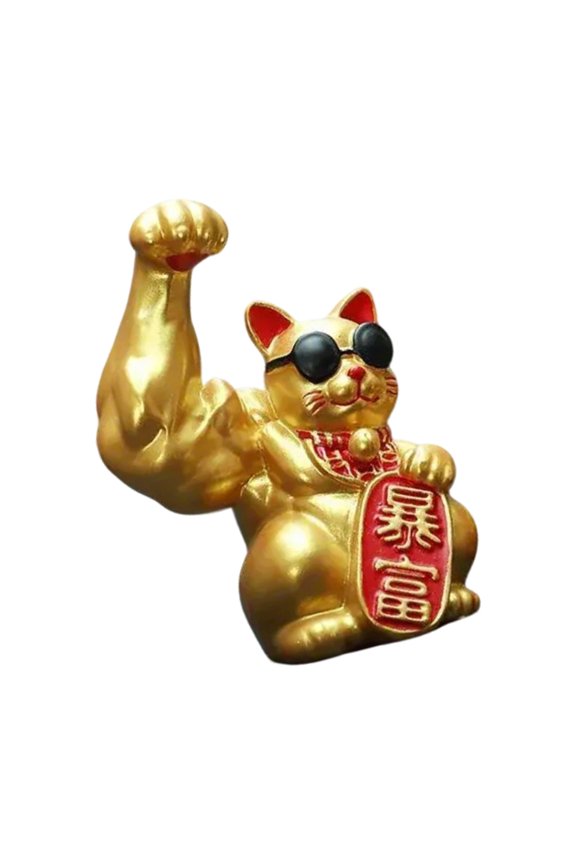 Artistic Muscle Arm Lucky Fortunes Cats Statue Figurine with Bright Color for Personalizing Home or Business Decoration