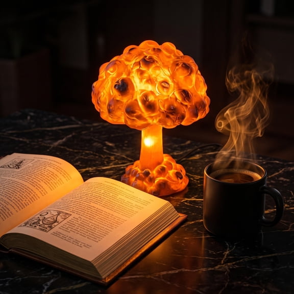 Artistic Mushroom Cloud Table Lamp, Resin LED Night Light with Warm Glow, Nuclear Explode Model Ambients Lighting for Home Bedroom