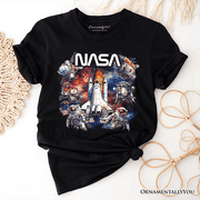 ORNAMENTALLYYOU Artistic NASA Handcrafted Christmas T-Shirt, Astronaut in Outer Space with the Planets Tee