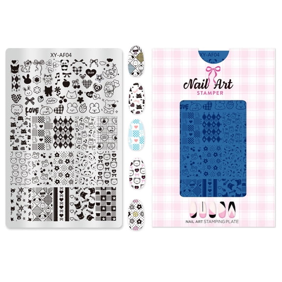 Artistic Nails Stamping Tool Featuring Checkered Blossom Patterns Professional Steel Template
