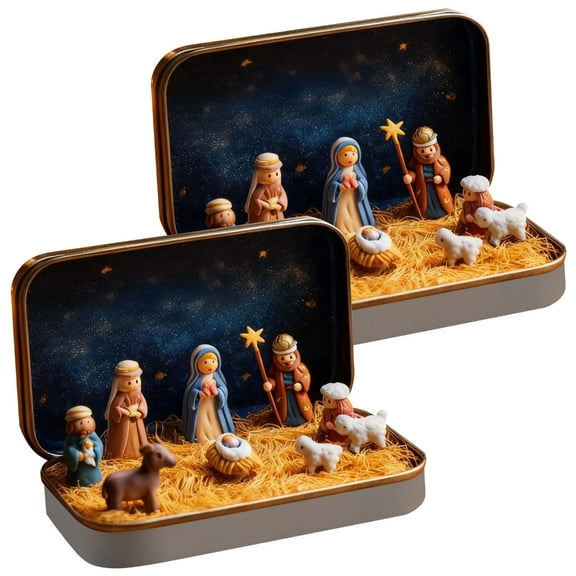 Artistic Nativity Scene in a Box Handmade Holiday Decoration Detailed Figurines
