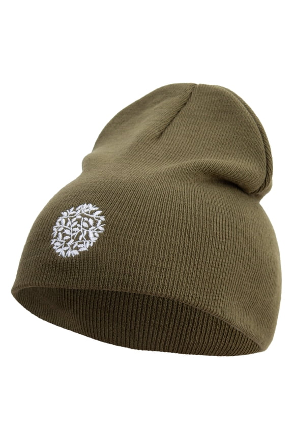 Artistic Natural Leaf Logo Embroidered 8 inch Acrylic Short beanie - Olive OSFM