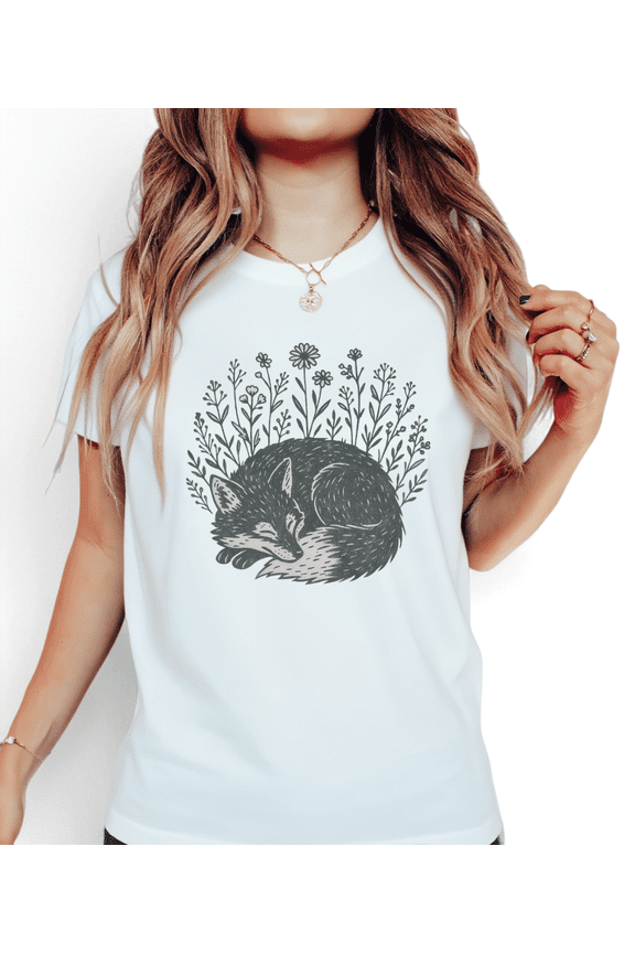 Artistic Natural Sleeping Fox White S-5XL Women's Cotton Print Tshirt Graphic Tees Shirts Casual Daily Wear Tops